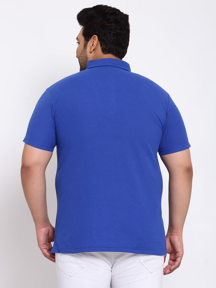 Plus Size Men Blue Polo Collar T-shirt
