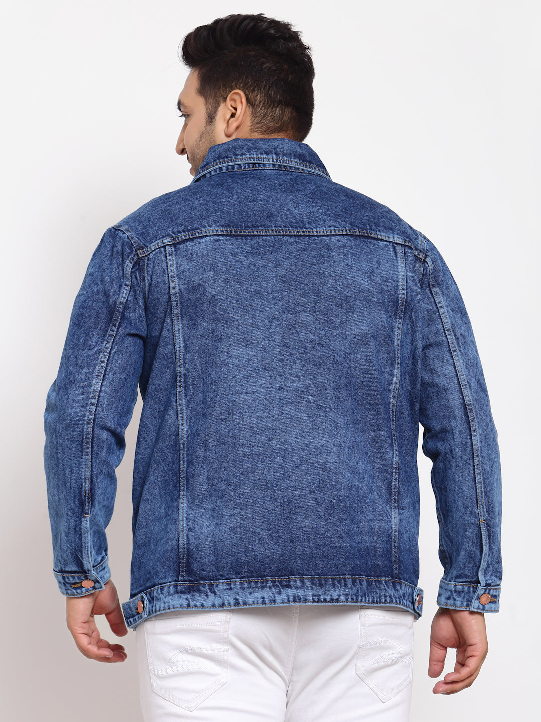 Plus Size Men Blue Washed Denim Jacket