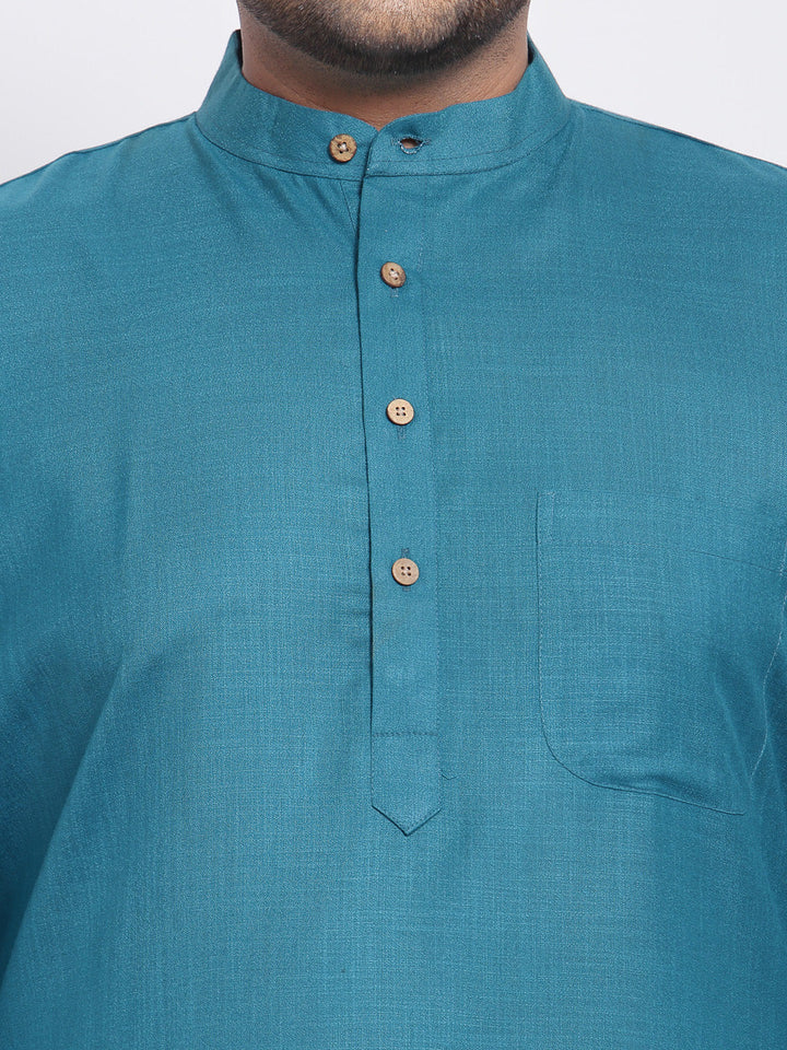 Plus Size Men Green  White Solid Kurta with Pyjamas