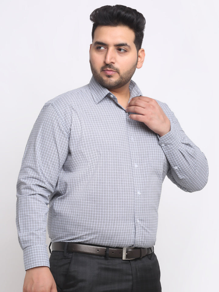 Plus Size  Grey Micro Checked Cotton Formal Shirt