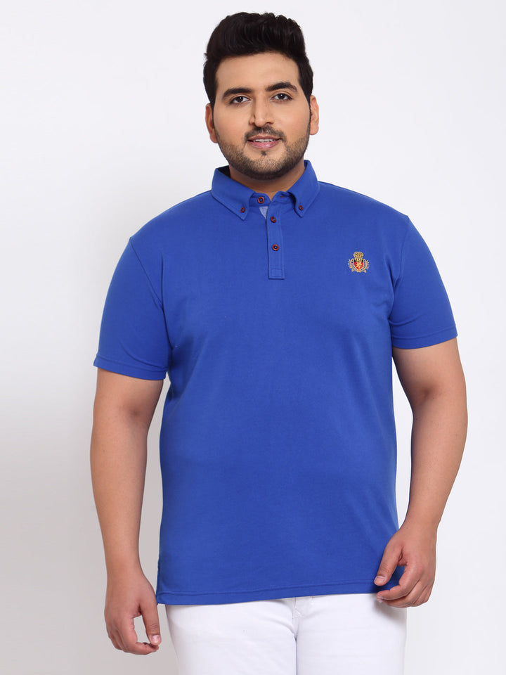 Plus Size Men Blue Polo Collar T-shirt