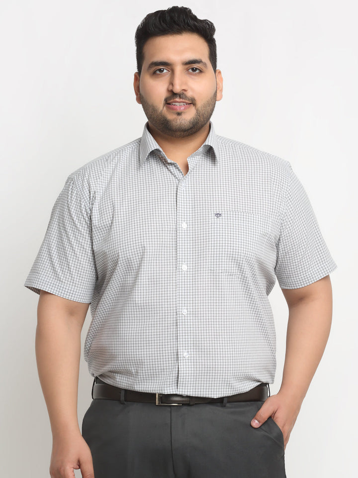 Plus Size  Grey Micro Checked Opaque Formal Shirt