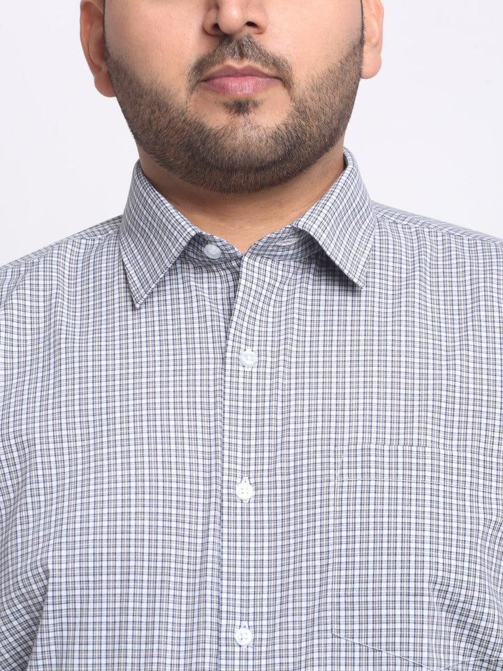 Plus Size  Grey Micro Checked Cotton Formal Shirt