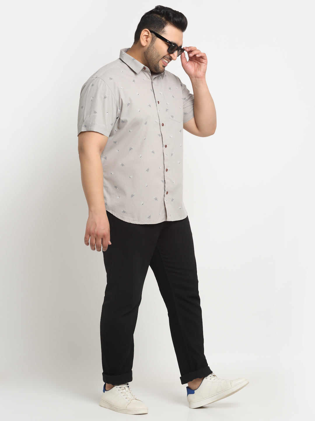 Plus Size Men Printed Casual Cotton Shirt