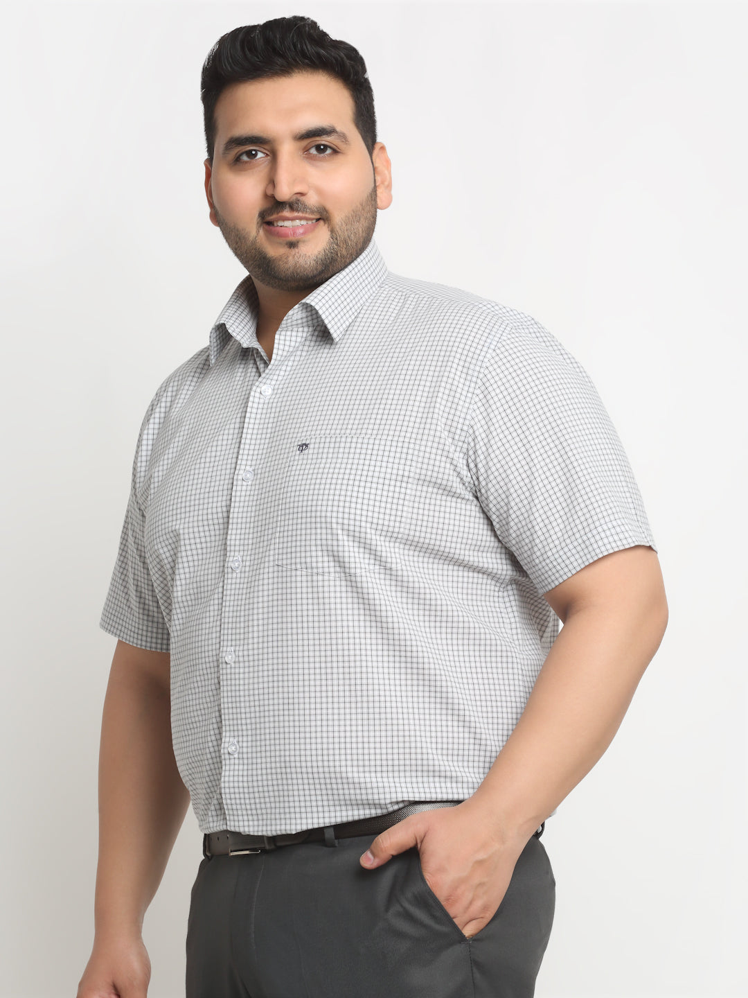 Plus Size  Grey Micro Checked Opaque Formal Shirt