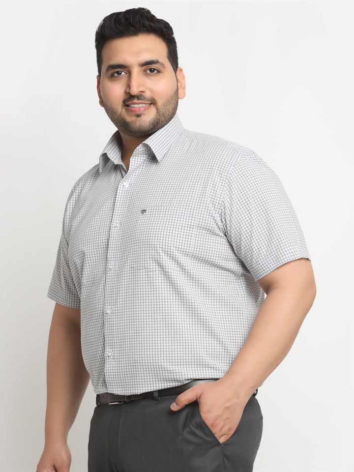 Plus Size  Grey Micro Checked Opaque Formal Shirt