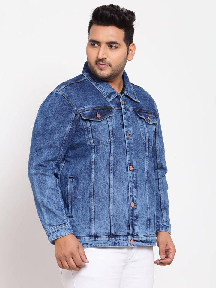 Plus Size Men Blue Washed Denim Jacket