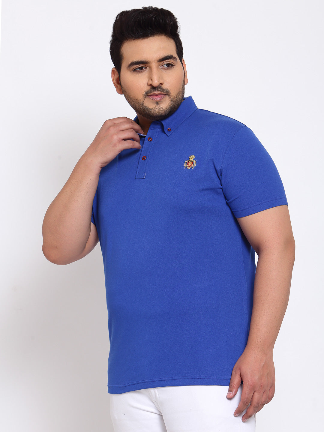 Plus Size Men Blue Polo Collar T-shirt