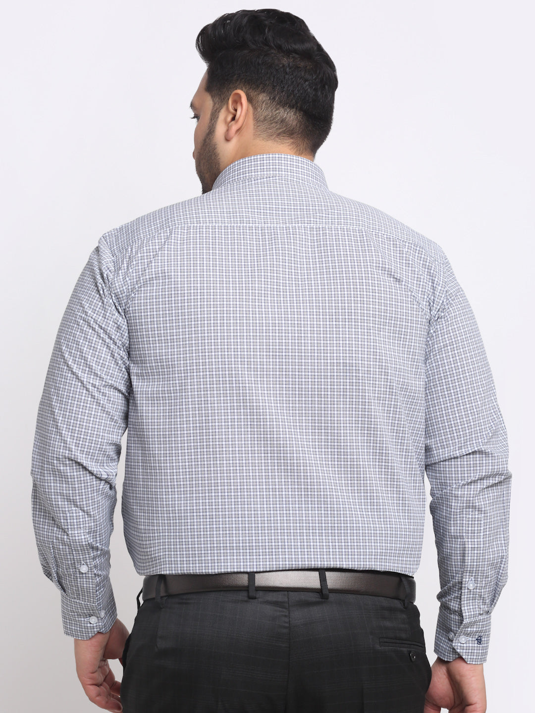 Plus Size  Grey Micro Checked Cotton Formal Shirt