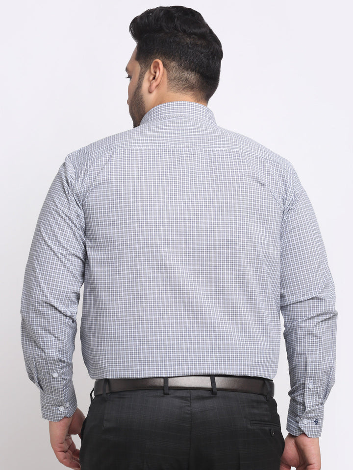 Plus Size  Grey Micro Checked Cotton Formal Shirt