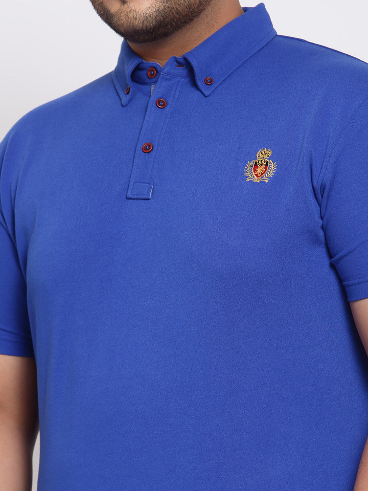 Plus Size Men Blue Polo Collar T-shirt