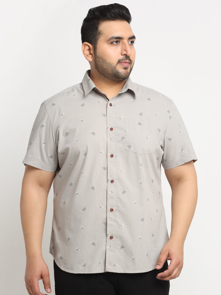 Plus Size Men Printed Casual Cotton Shirt