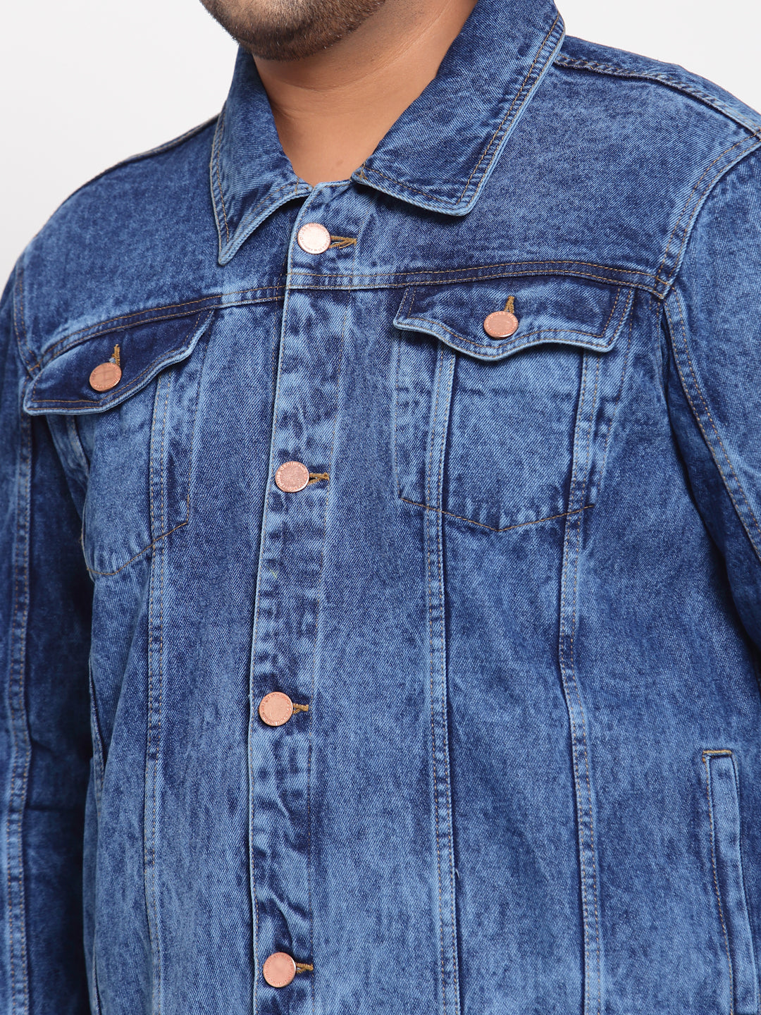 Plus Size Men Blue Washed Denim Jacket