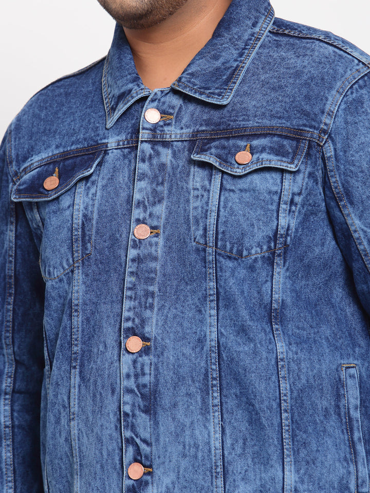 Plus Size Men Blue Washed Denim Jacket