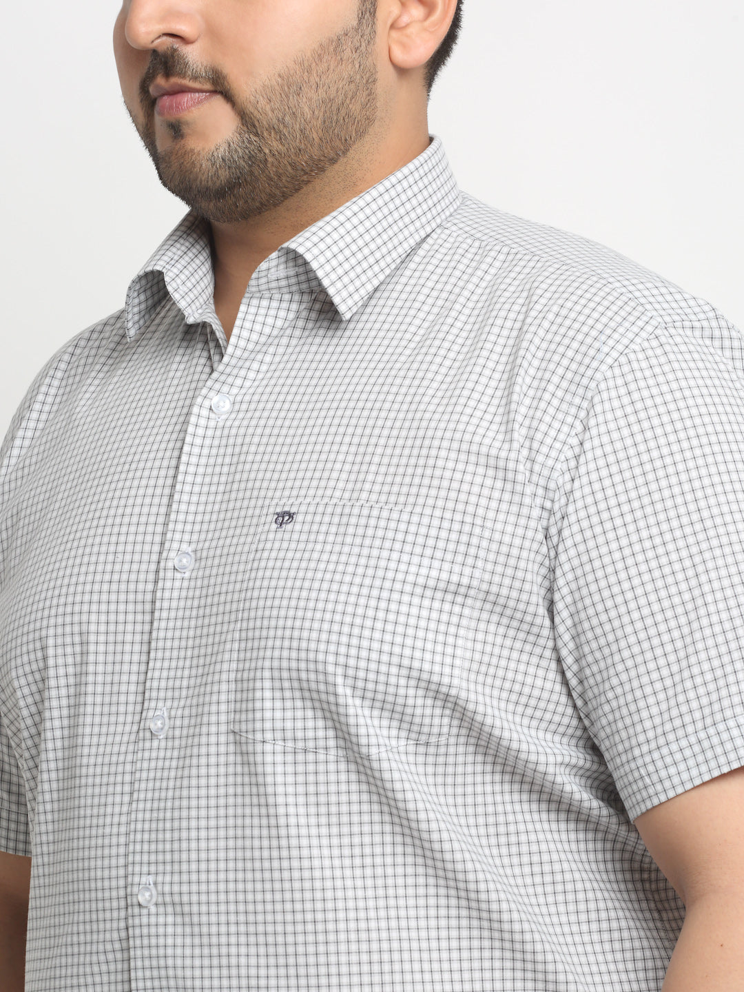 Plus Size  Grey Micro Checked Opaque Formal Shirt
