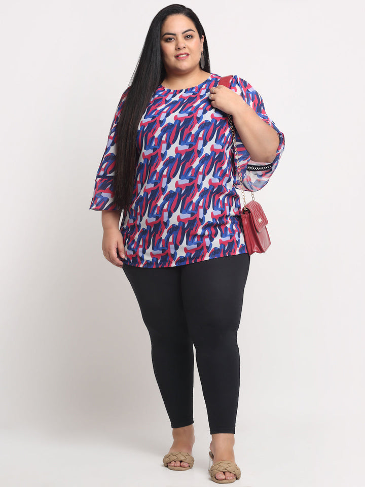 Plus Size Blue  Printed Top