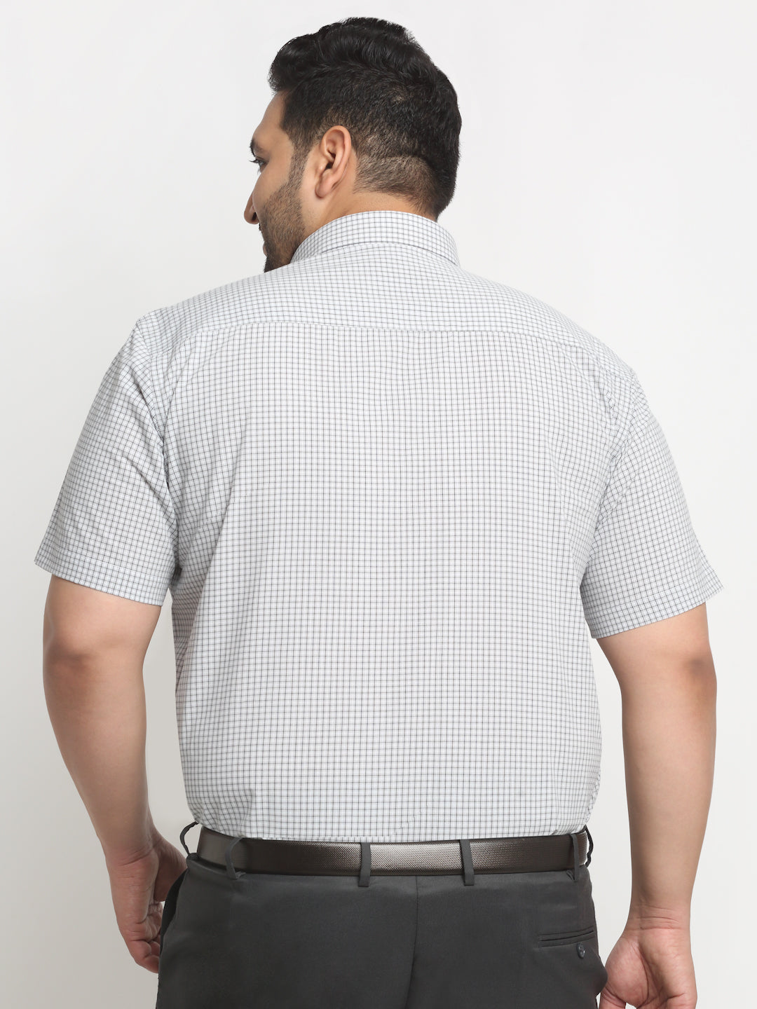 Plus Size  Grey Micro Checked Opaque Formal Shirt
