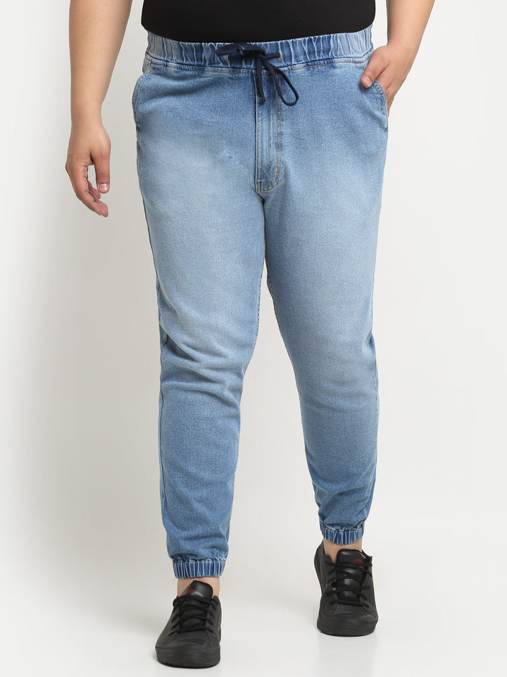Plus Size Men Comfort Light Fade Stretchable Cotton Jogger Jeans