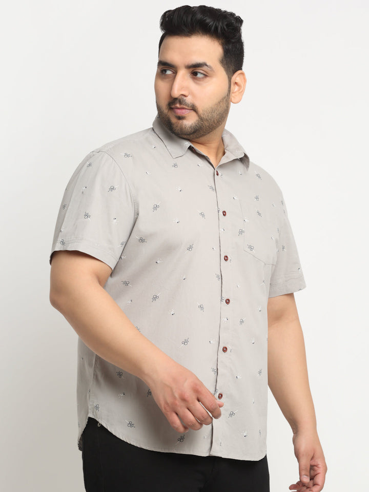 Plus Size Men Printed Casual Cotton Shirt
