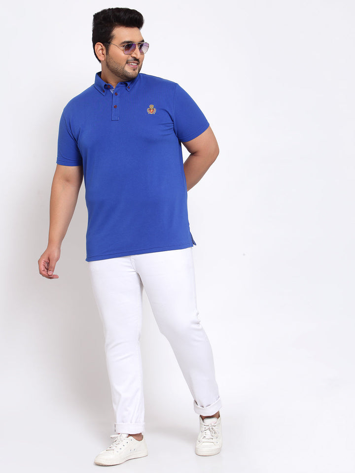 Plus Size Men Blue Polo Collar T-shirt