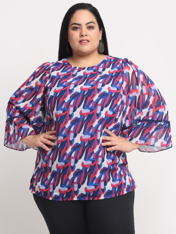Plus Size Blue  Printed Top