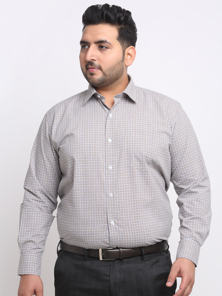 Plus Size  Grey Spread Collar Opaque Cotton Formal Shirt