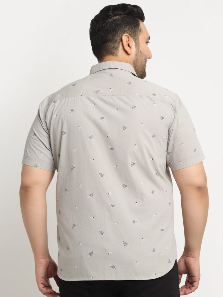 Plus Size Men Printed Casual Cotton Shirt