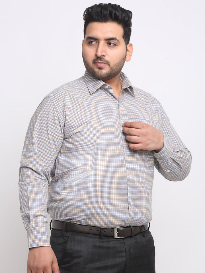 Plus Size  Grey Spread Collar Opaque Cotton Formal Shirt