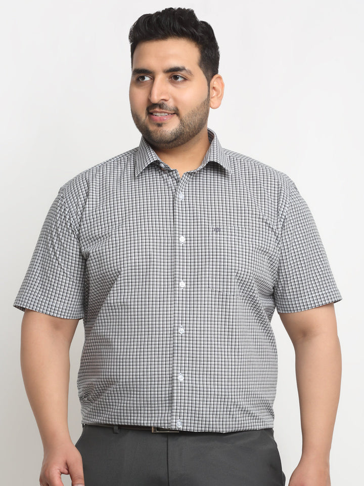 Plus Size  Black Micro Checked Opaque Casual Shirt