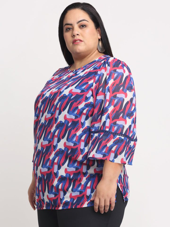 Plus Size Blue  Printed Top