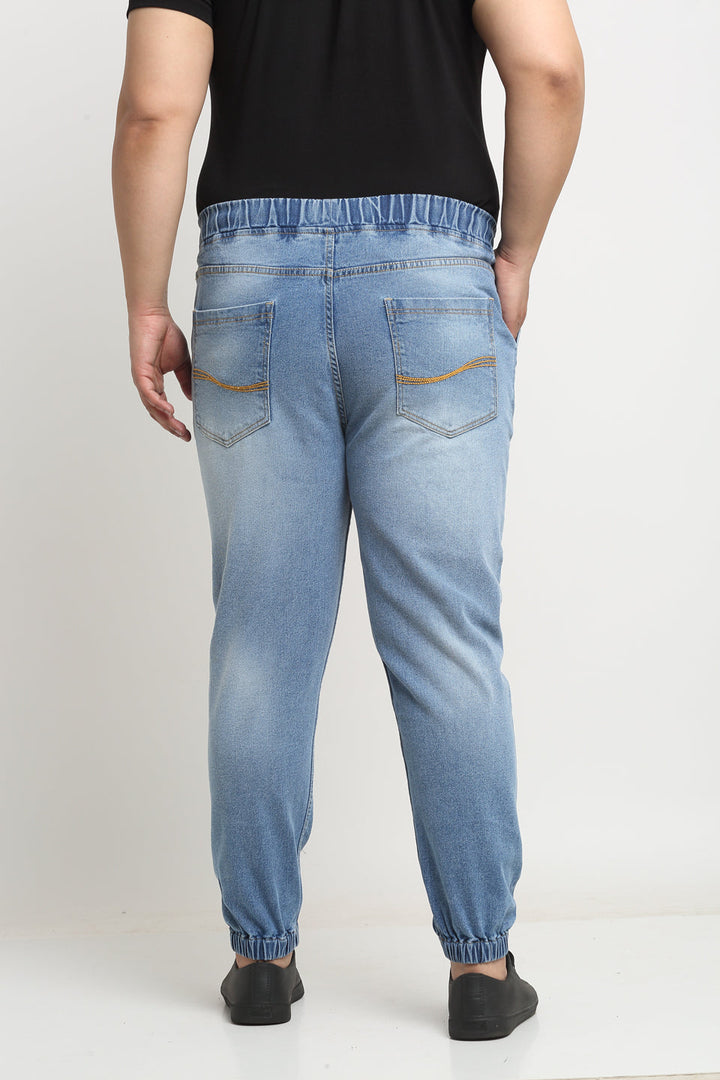 Plus Size Men Comfort Light Fade Stretchable Cotton Jogger Jeans