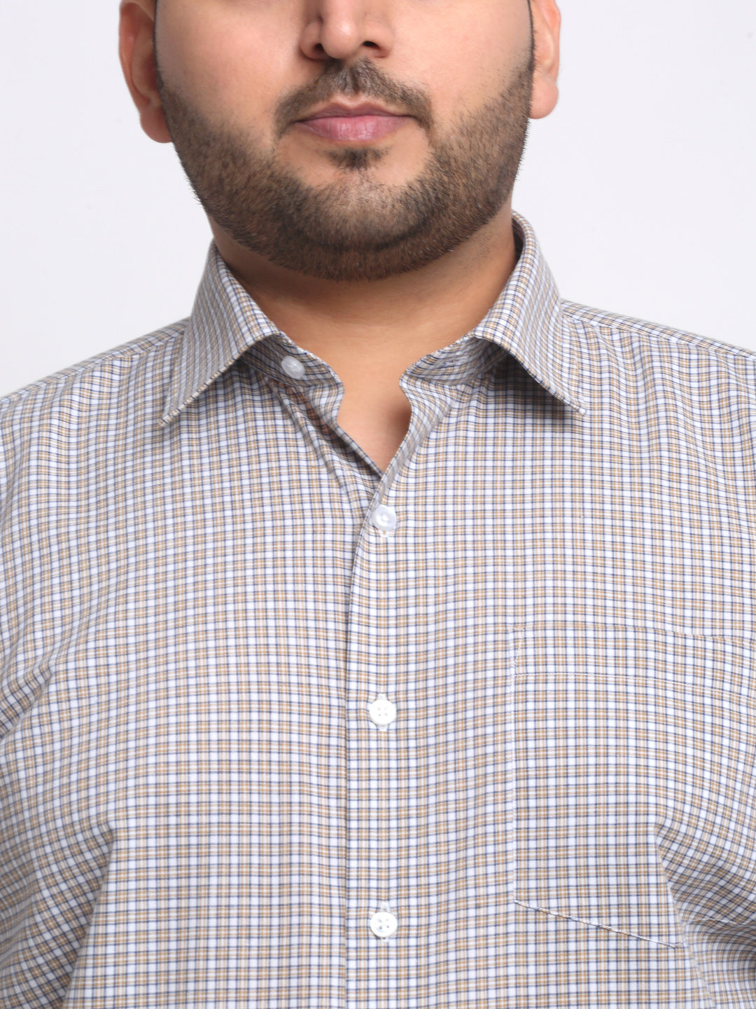 Plus Size  Grey Spread Collar Opaque Cotton Formal Shirt