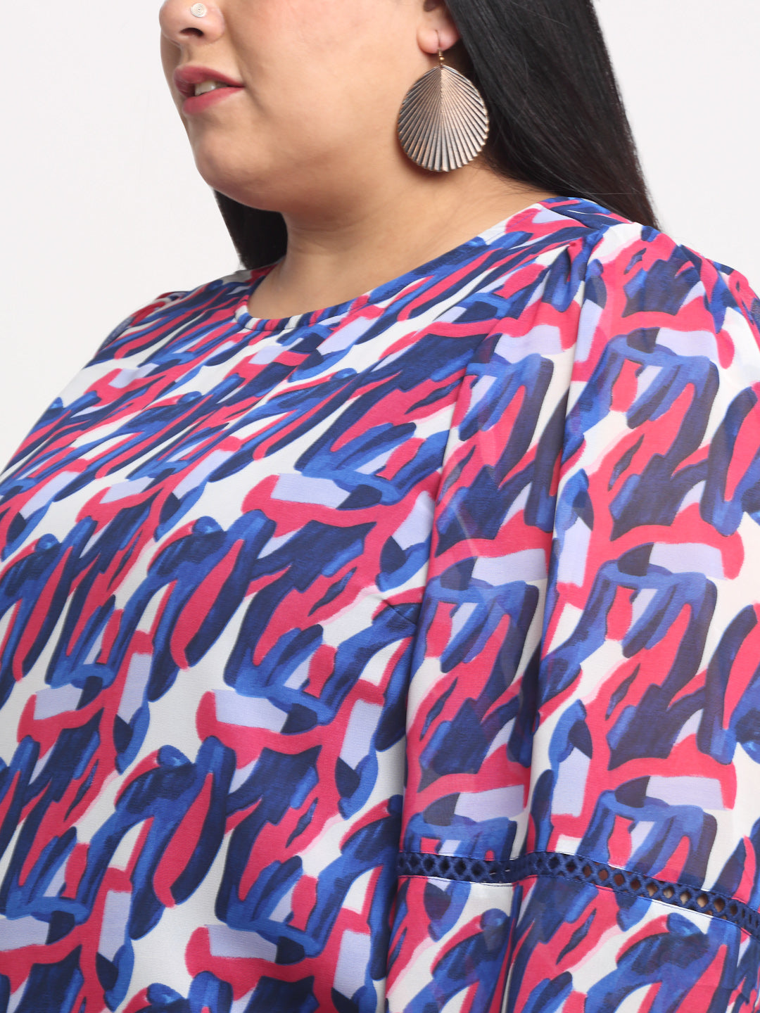 Plus Size Blue  Printed Top