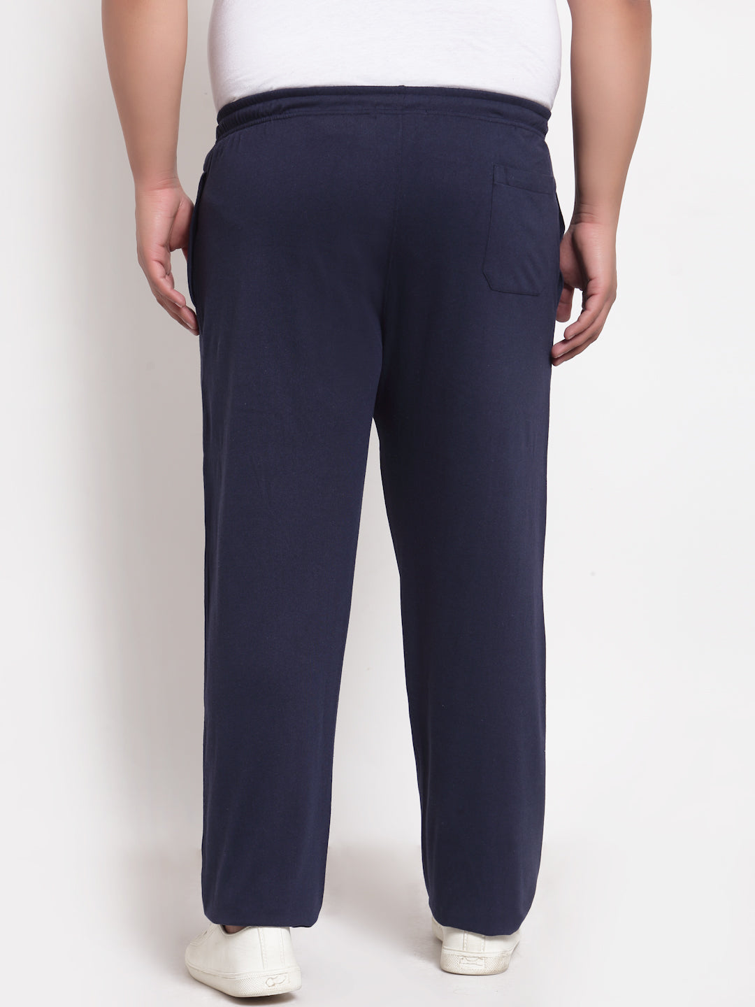 Plus Size Men Navy Blue Solid Straight-Fit Cotton Track Pants