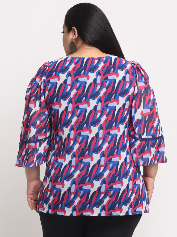 Plus Size Blue  Printed Top