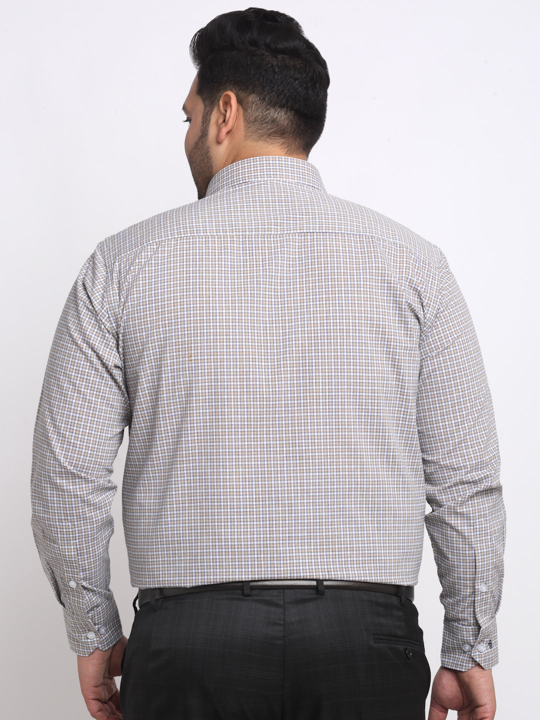 Plus Size  Grey Spread Collar Opaque Cotton Formal Shirt