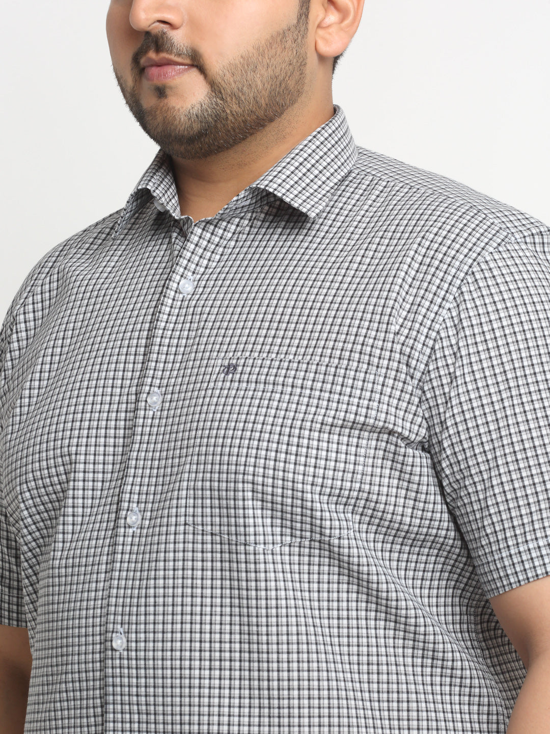 Plus Size  Black Micro Checked Opaque Casual Shirt