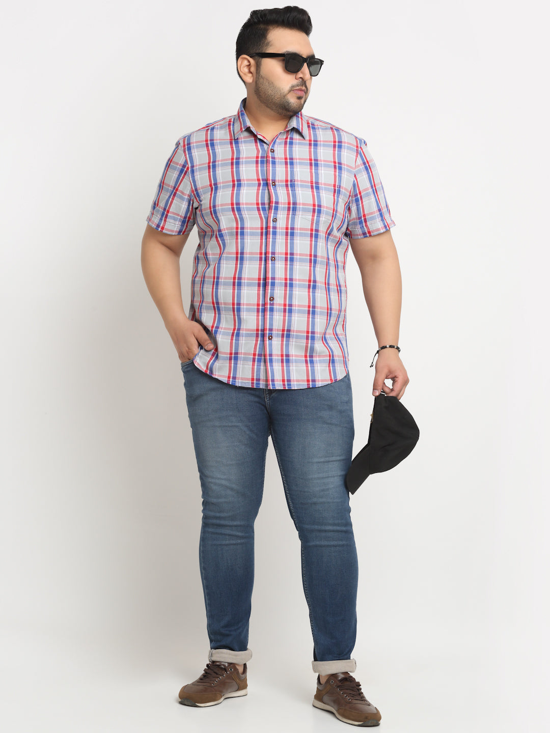 Plus Size  Tartan Checks Cotton Casual Shirt