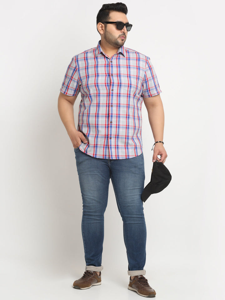Plus Size  Tartan Checks Cotton Casual Shirt