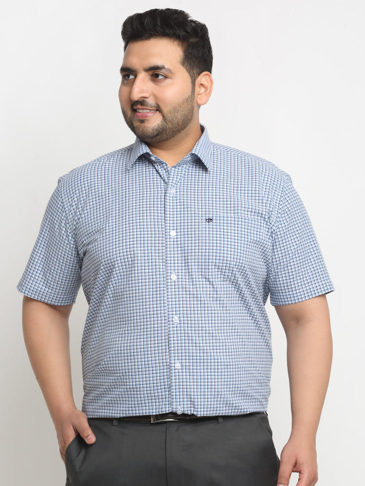 Plus Size  Blue Micro Checked Opaque Formal Shirt