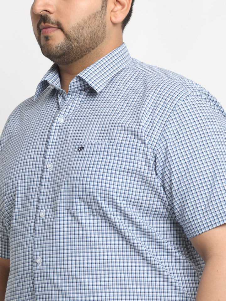 Plus Size  Blue Micro Checked Opaque Formal Shirt