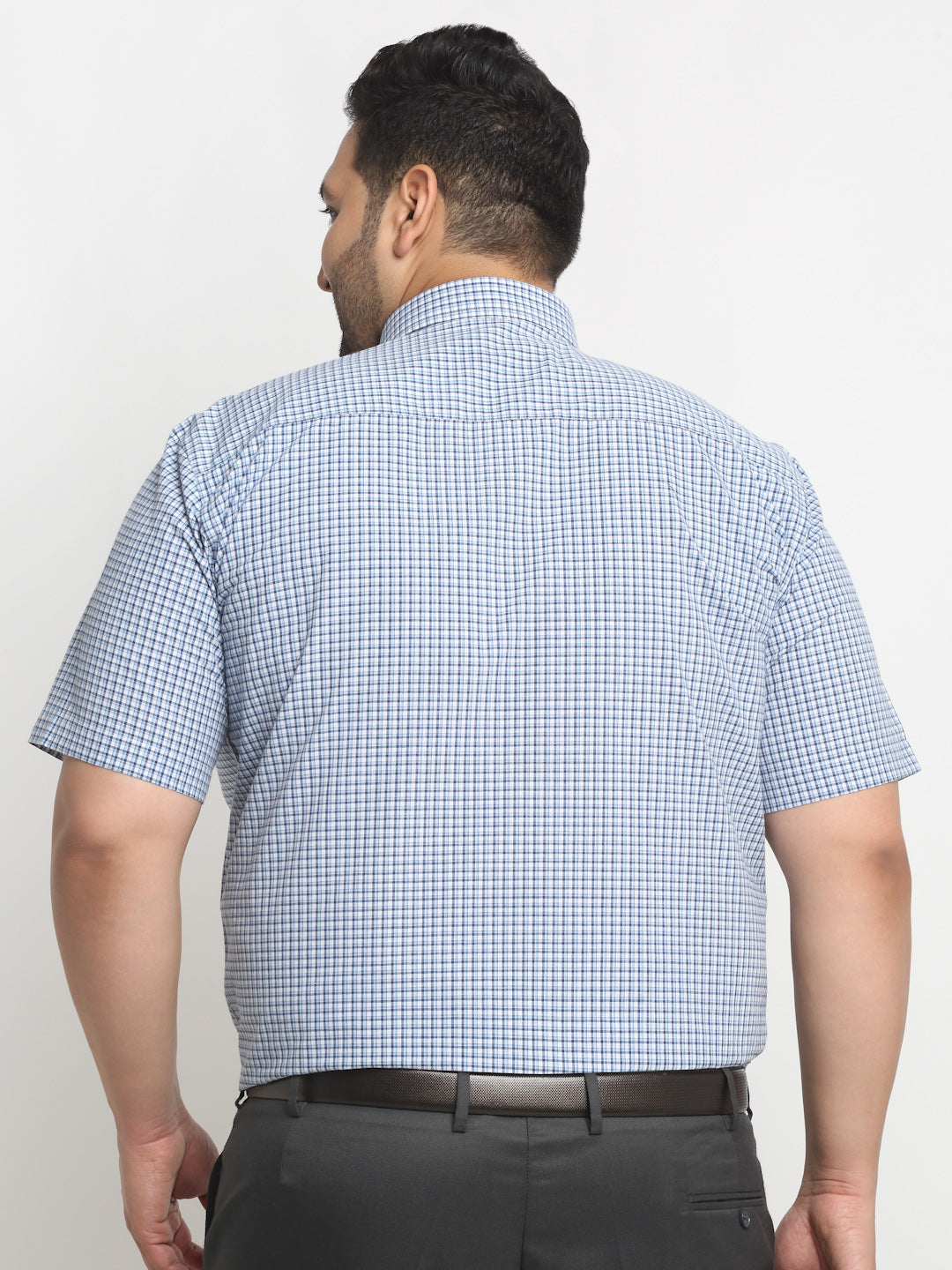 Plus Size  Blue Micro Checked Opaque Formal Shirt
