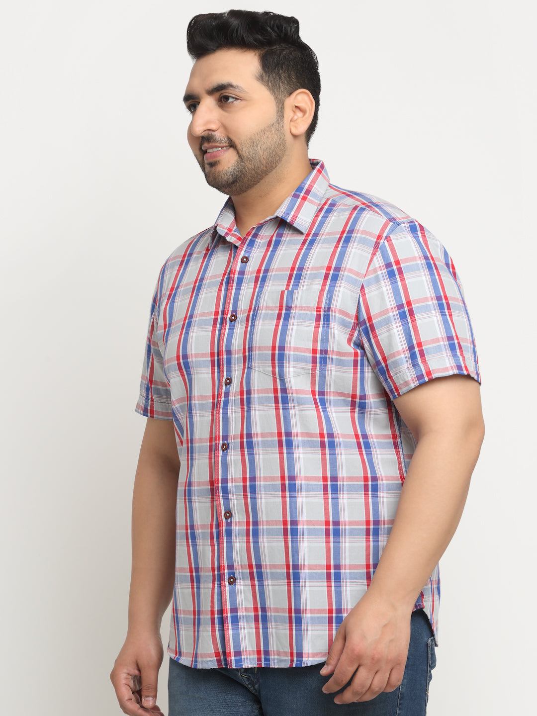 Plus Size  Tartan Checks Cotton Casual Shirt
