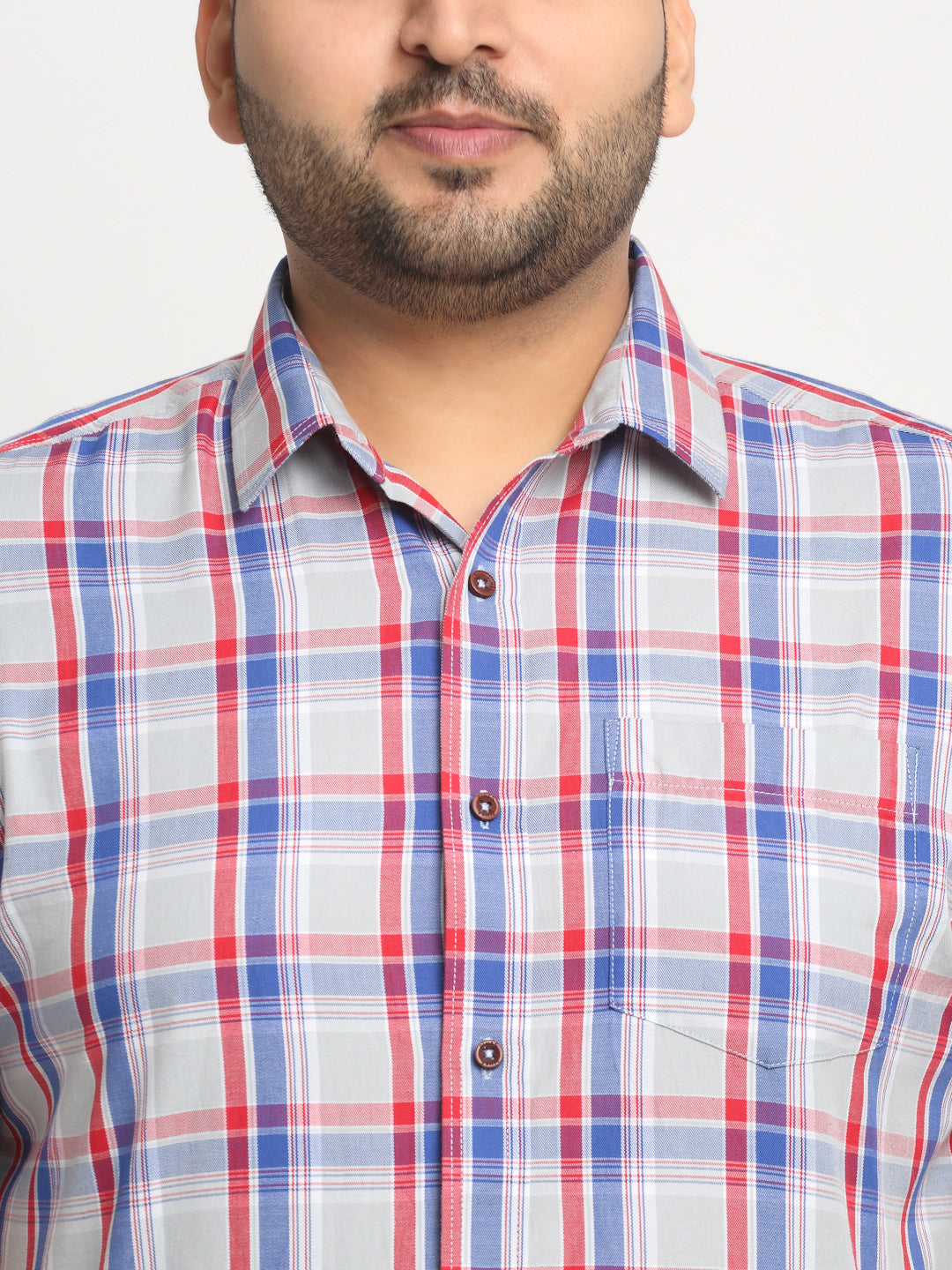 Plus Size  Tartan Checks Cotton Casual Shirt