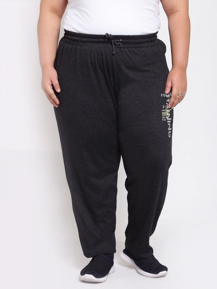 Plus Size Women Grey Solid Straight Fit Track Pants