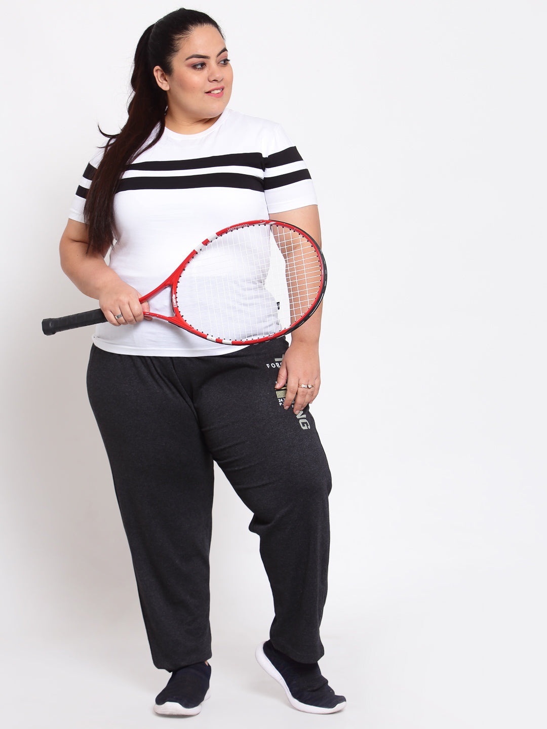 Plus Size Women Grey Solid Straight Fit Track Pants