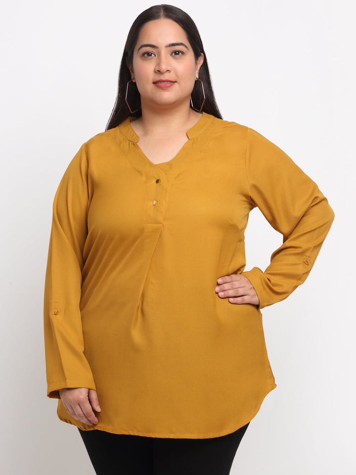 Plus Size Mandarin Collar Longline Top