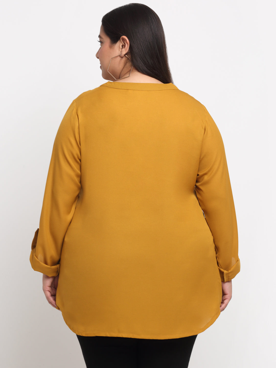 Plus Size Mandarin Collar Longline Top