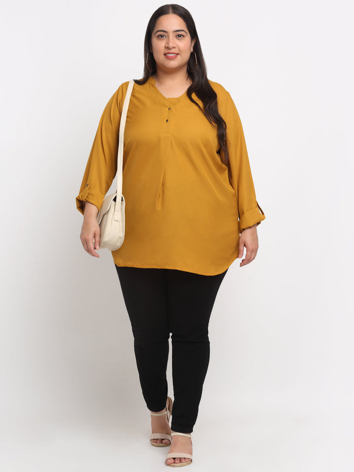 Plus Size Mandarin Collar Longline Top