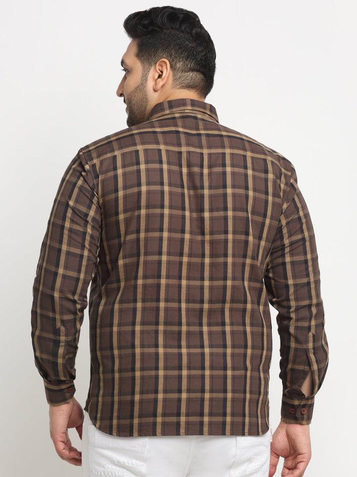 Plus Size Tartan Checked Spread Collar Cotton Casual Shirt